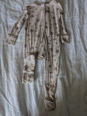 Posh Peanut Cream Floral Footed Sleep Sack in Mauve
